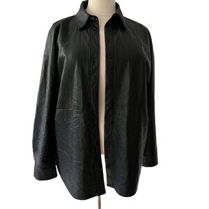 Babaton Size XL Black Pelli Relaxed Vegan Leather Button Up Shirt Jacket Shacket